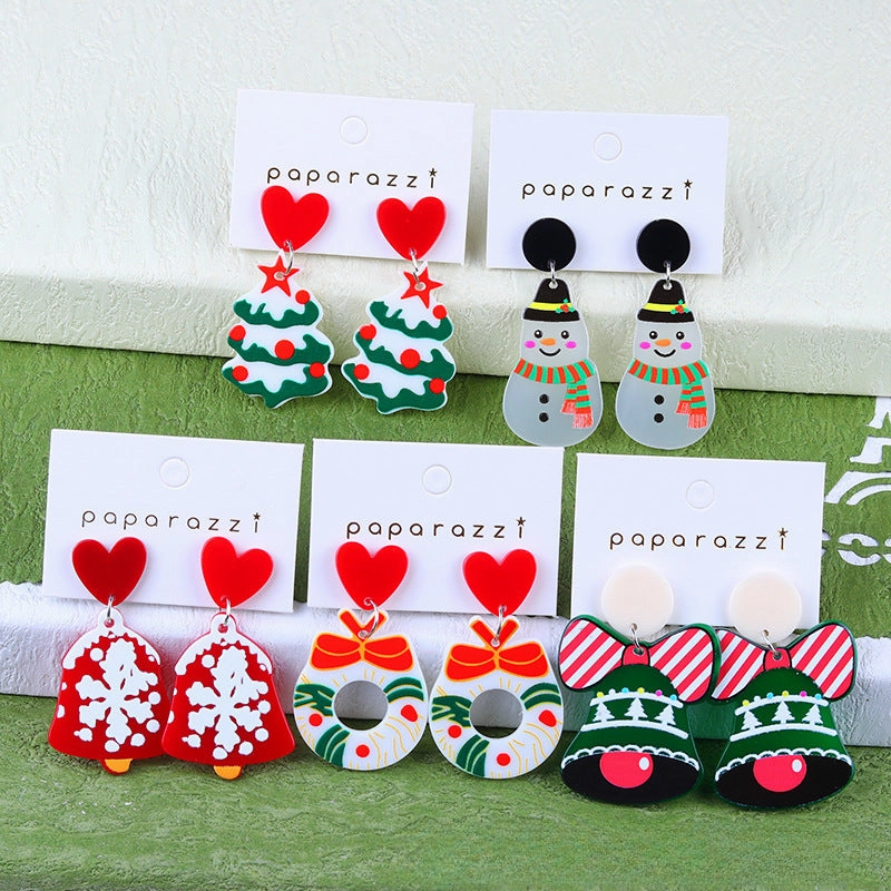 Wholesale Christmas Cartoon Bells Christmas Tree Socks Acrylic Earrings