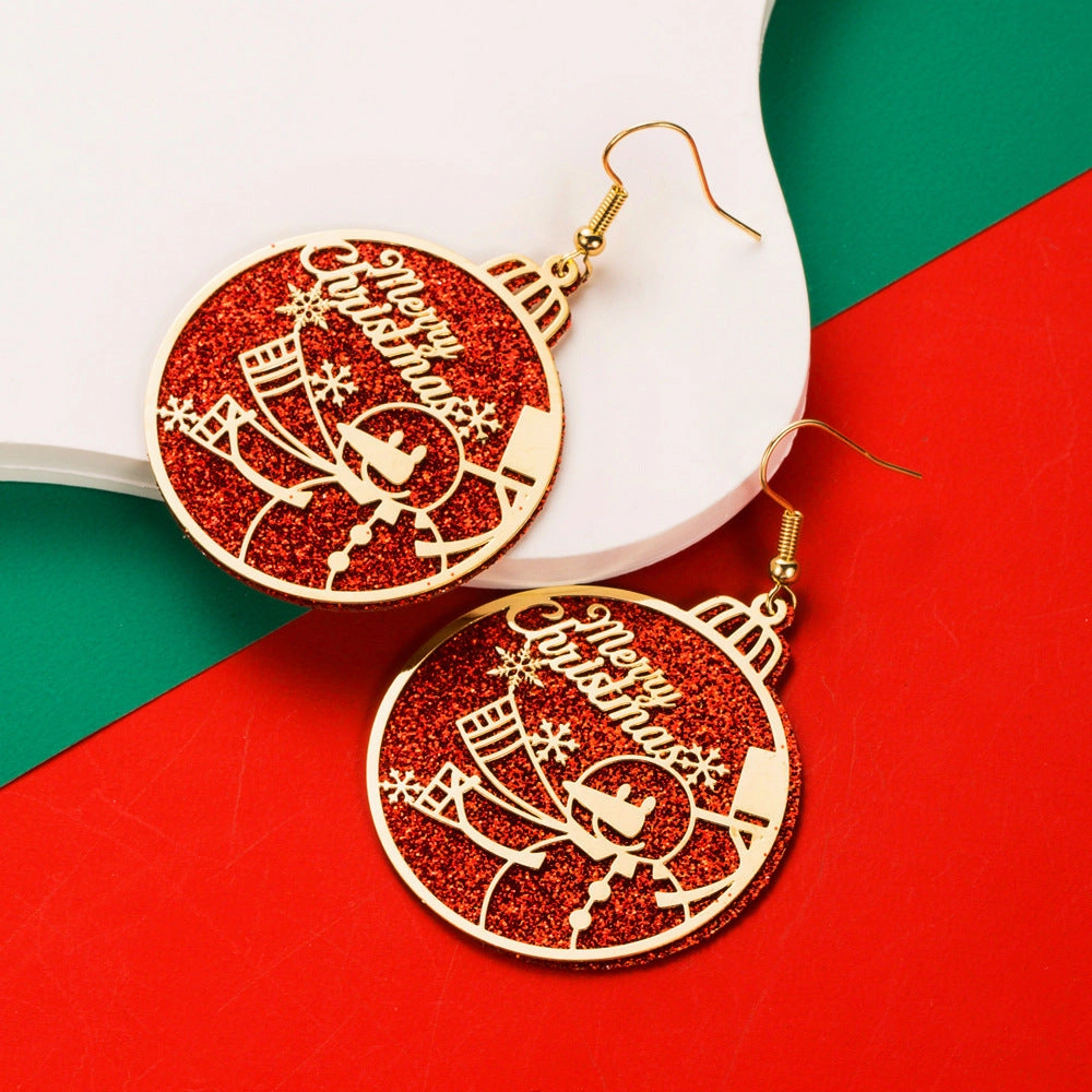 Wholesale Christmas Carved Cut-out Double-layer Alloy Glitter Earrings
