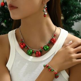 Wholesale Christmas Colorful Bell Bracelet Earrings Necklace Set