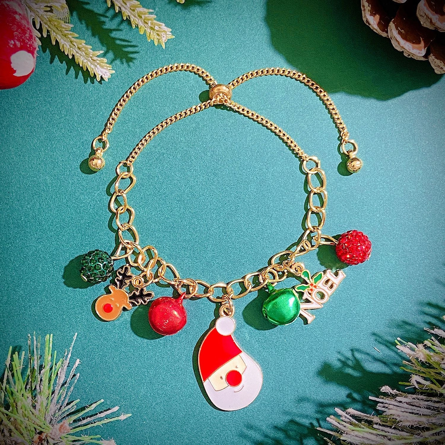 Wholesale Christmas Creative Snowflake Elk Bell Santa Claus Pull-out Alloy Bracelet