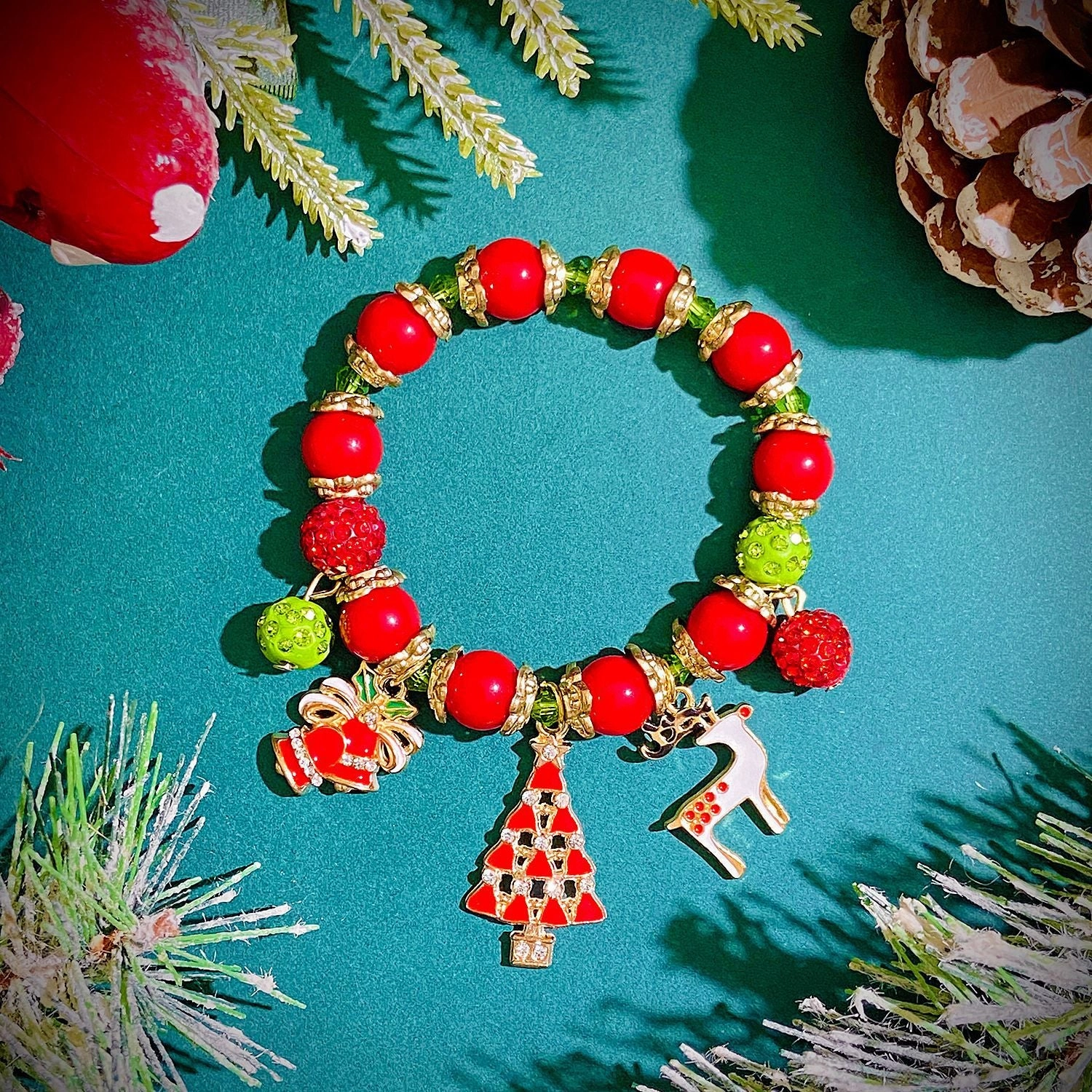 Wholesale Christmas Creative Snowflake Elk Bell Santa Claus Pull-out Alloy Bracelet