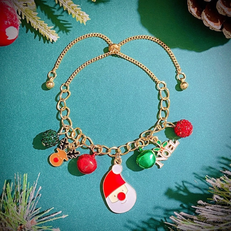 Wholesale Christmas Creative Snowflake Elk Bell Santa Claus Pull-out Alloy Bracelet