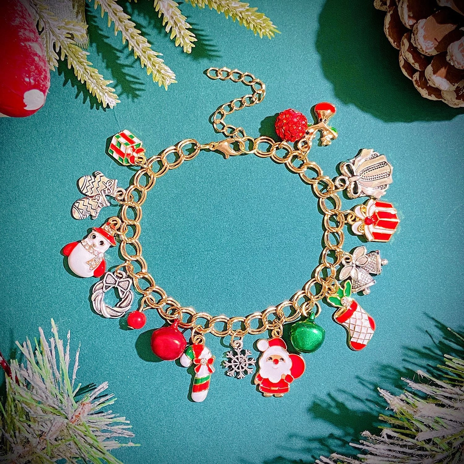 Wholesale Christmas Creative Snowflake Elk Bell Santa Claus Pull-out Alloy Bracelet