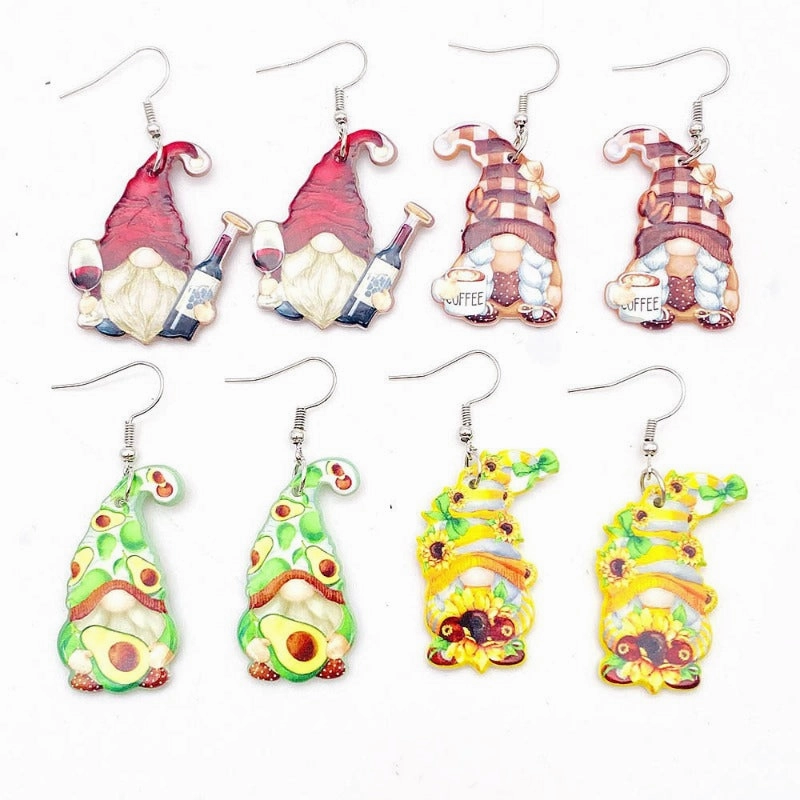 Wholesale Christmas Double Sided Printing Hat Gnome Acrylic Earrings