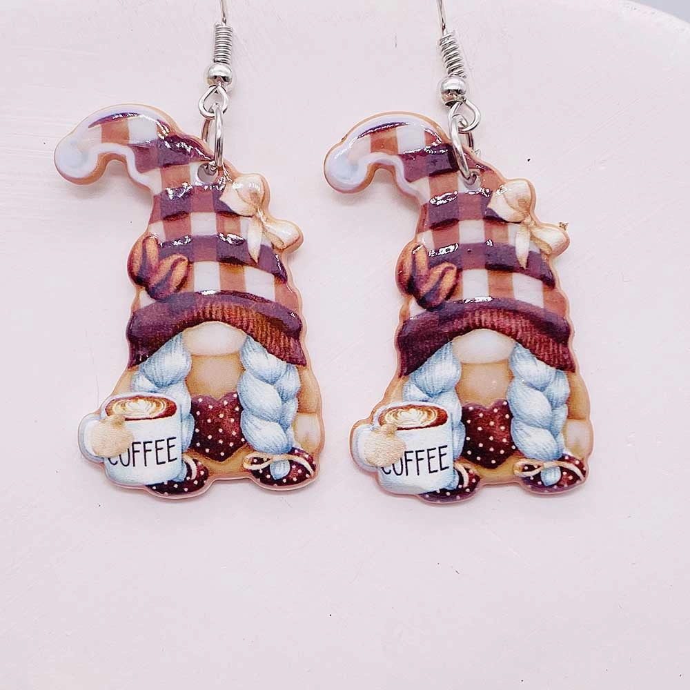 Wholesale Christmas Double Sided Printing Hat Gnome Acrylic Earrings