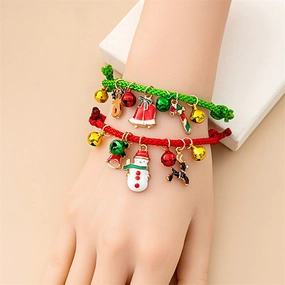 Wholesale Christmas Elk Bell Bracelet Cartoon Oil Dripping Adjustable Candy Cane  Alloy Bracelet