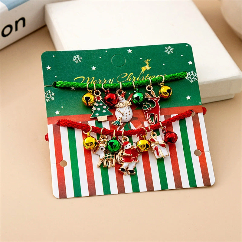 Wholesale Christmas Elk Bell Bracelet Cartoon Oil Dripping Adjustable Candy Cane  Alloy Bracelet