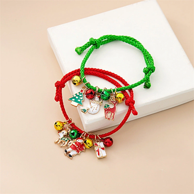 Wholesale Christmas Elk Bell Bracelet Cartoon Oil Dripping Adjustable Candy Cane  Alloy Bracelet