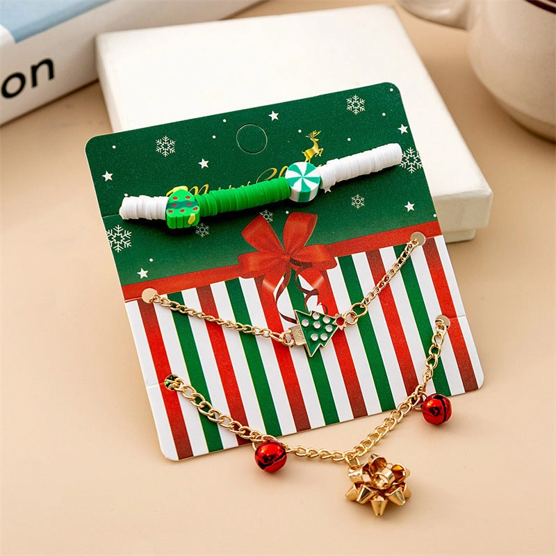 Wholesale Christmas Elk Bell Bracelet Cartoon Oil Dripping Adjustable Candy Cane  Alloy Bracelet