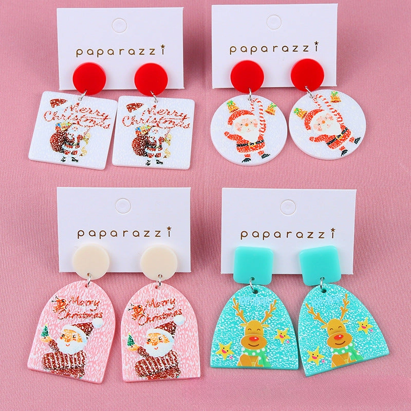 Wholesale Christmas Elk Santa Claus Frosted Acrylic Earrings