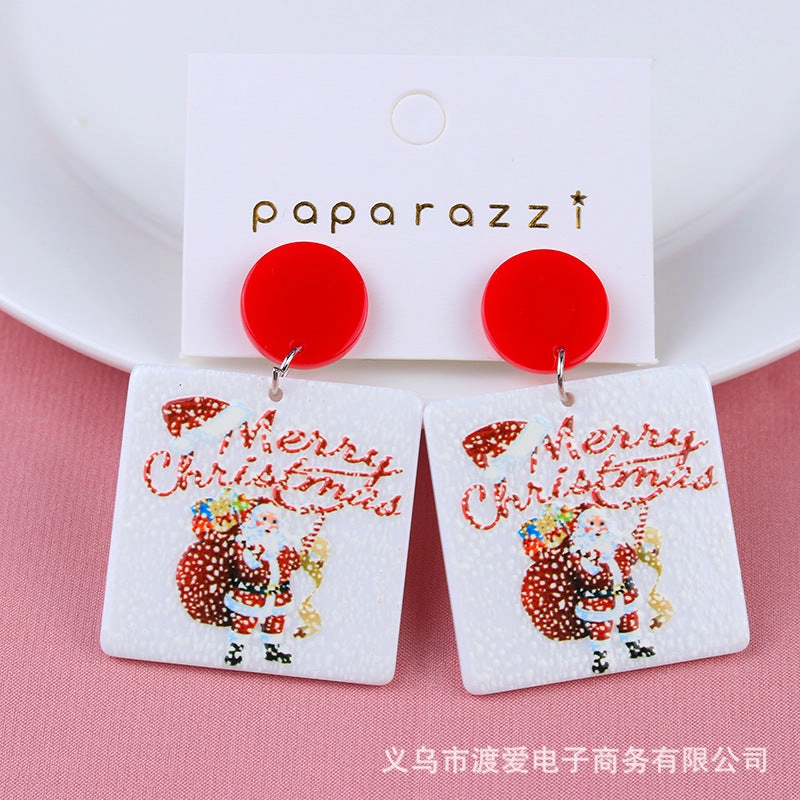 Wholesale Christmas Elk Santa Claus Frosted Acrylic Earrings