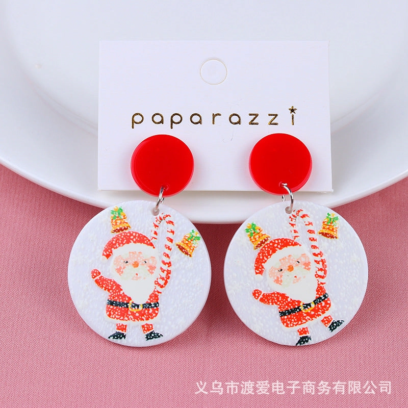 Wholesale Christmas Elk Santa Claus Frosted Acrylic Earrings