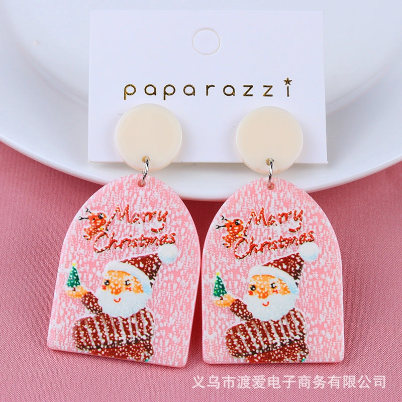 Wholesale Christmas Elk Santa Claus Frosted Acrylic Earrings