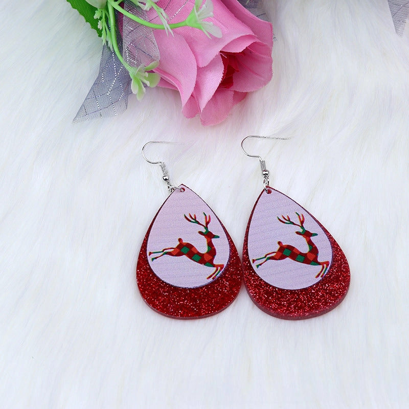 Wholesale Christmas Elk Snowman Droplet Acrylic Earrings