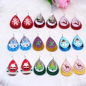 Wholesale Christmas Elk Snowman Droplet Acrylic Earrings