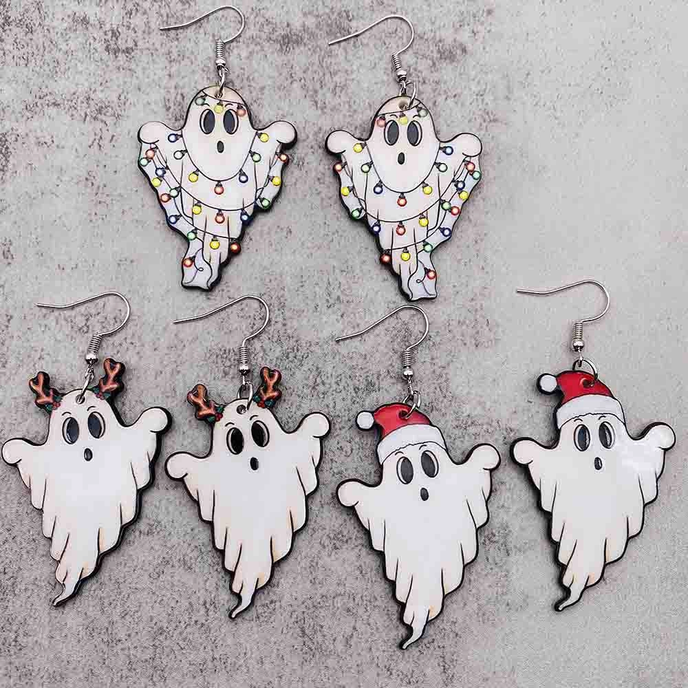 Wholesale Christmas Ghost Acrylic Christmas Hat Lanterns Christmas Earrings