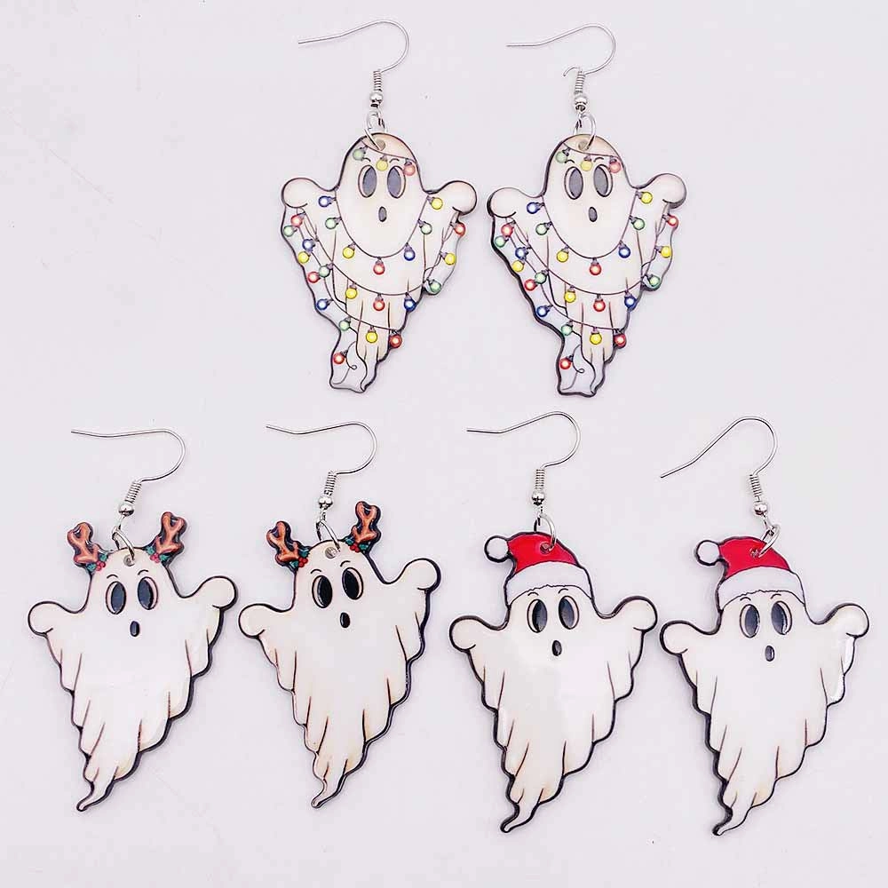 Wholesale Christmas Ghost Acrylic Christmas Hat Lanterns Christmas Earrings