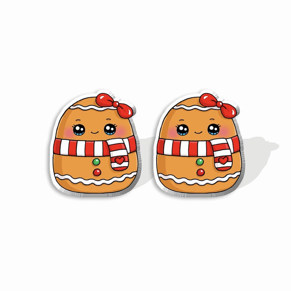 Wholesale Christmas Gingerbread Man Cane Santa Claus Snowman Resin Plastic Acrylic Earrings