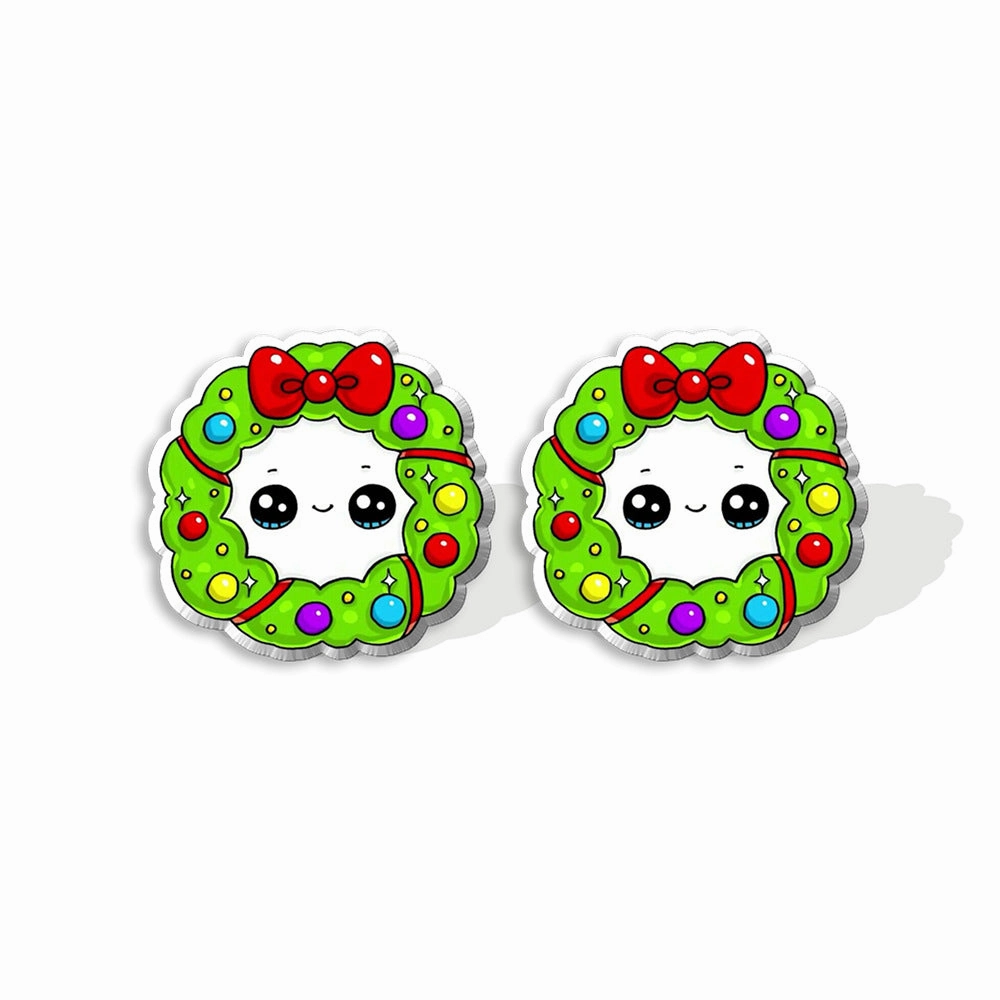 Wholesale Christmas Gingerbread Man Cane Santa Claus Snowman Resin Plastic Acrylic Earrings