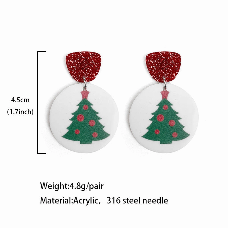 Wholesale Christmas Glitter Acrylic Snowman Christmas Tree Earrings