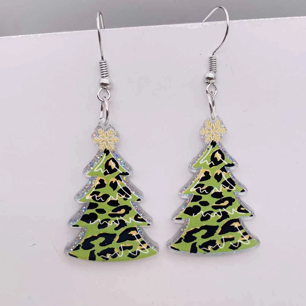 Wholesale Christmas Leopard Print Red Plaid Christmas Tree Acrylic Earrings