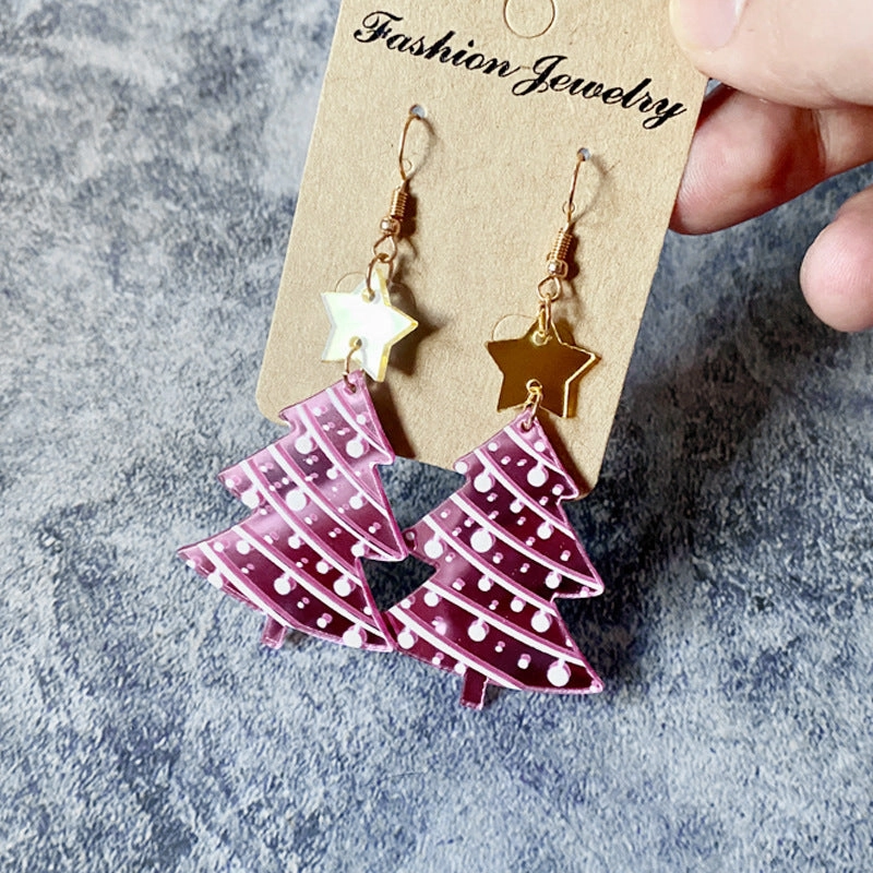 Wholesale Christmas Mirror Acrylic Spliced Christmas Tree Earrings