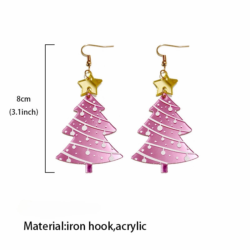 Wholesale Christmas Mirror Acrylic Spliced Christmas Tree Earrings