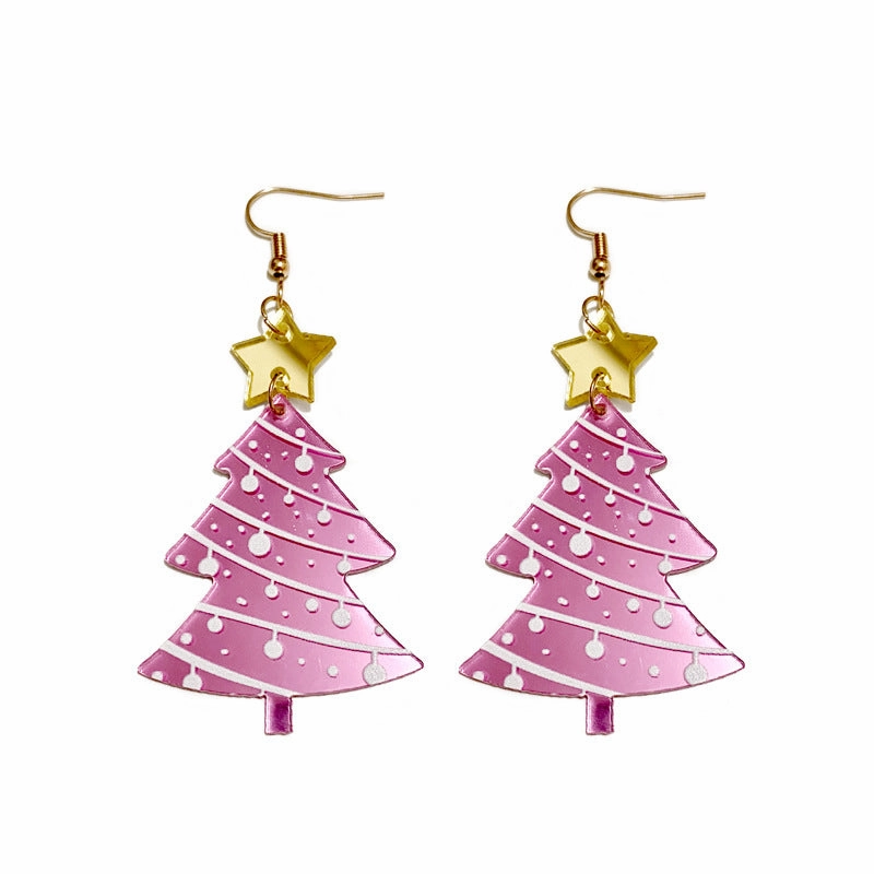 Wholesale Christmas Mirror Acrylic Spliced Christmas Tree Earrings