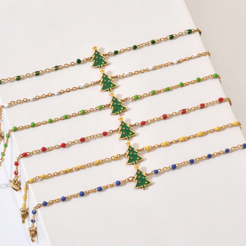 Wholesale Christmas Oil Drop Stainless Steel Rice Bead Bracelet