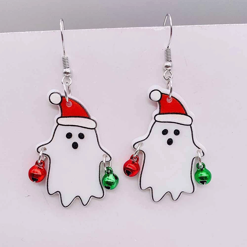 Wholesale Christmas Ornaments Ghost Dinosaur Santa Bell Acrylic Pendant Earrings