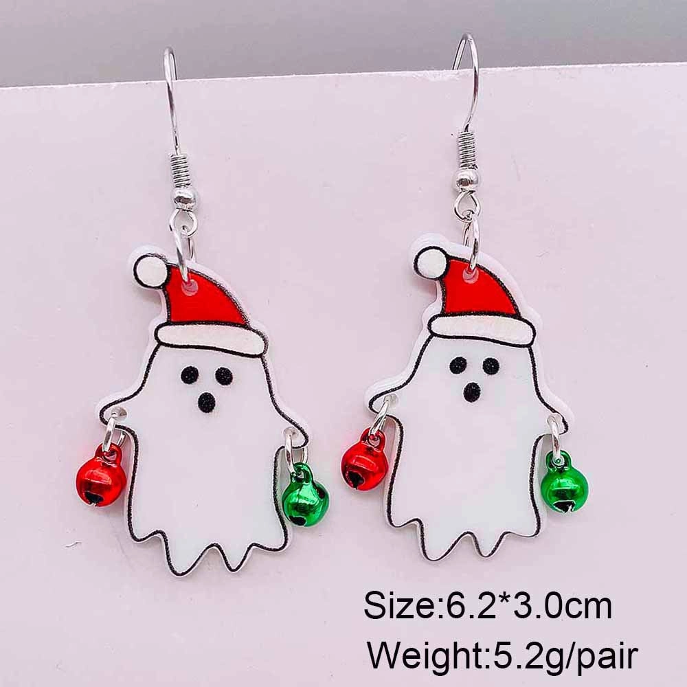 Wholesale Christmas Ornaments Ghost Dinosaur Santa Bell Acrylic Pendant Earrings