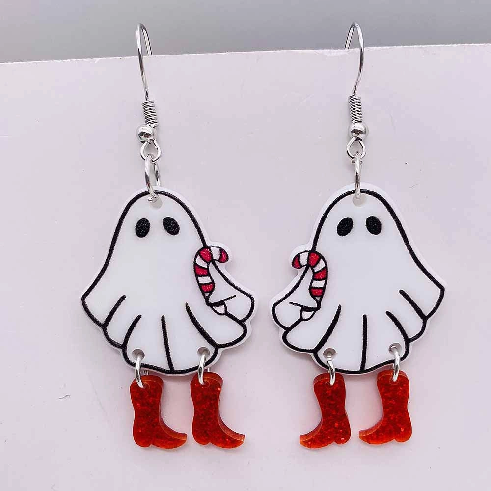 Wholesale Christmas Ornaments Ghost Dinosaur Santa Bell Acrylic Pendant Earrings
