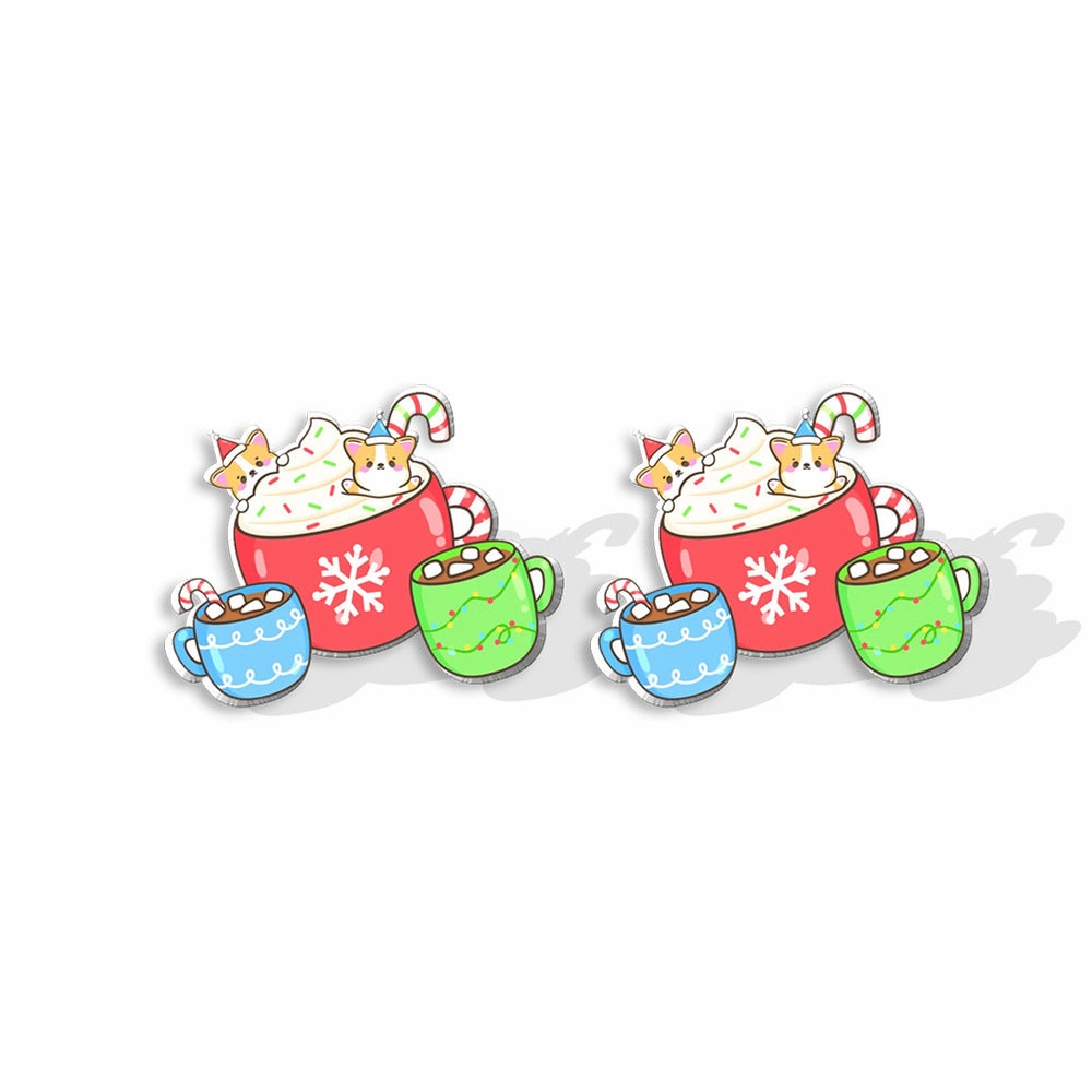 Wholesale Christmas Pet Collie Christmas Hat Corgi Resin Earrings