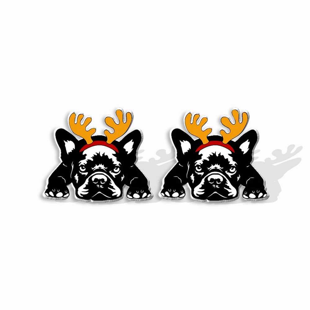 Wholesale Christmas Pet Collie Christmas Hat Corgi Resin Earrings