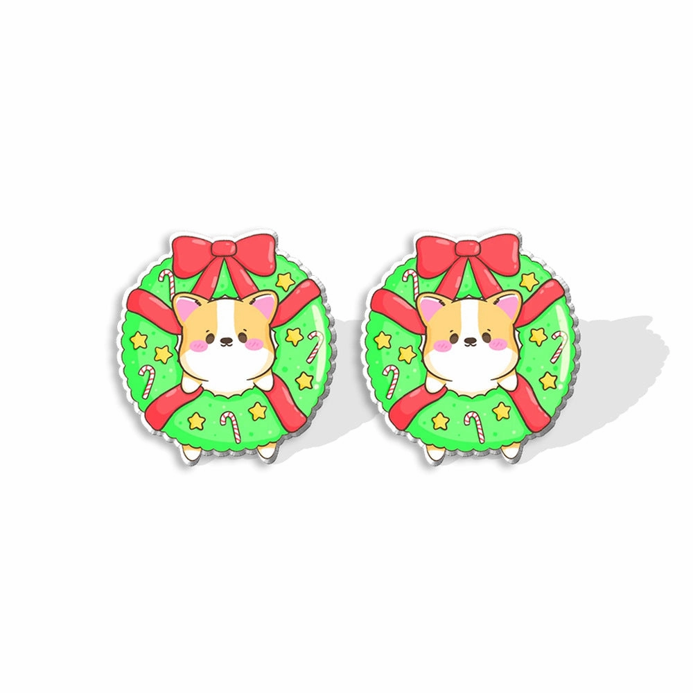Wholesale Christmas Pet Collie Christmas Hat Corgi Resin Earrings
