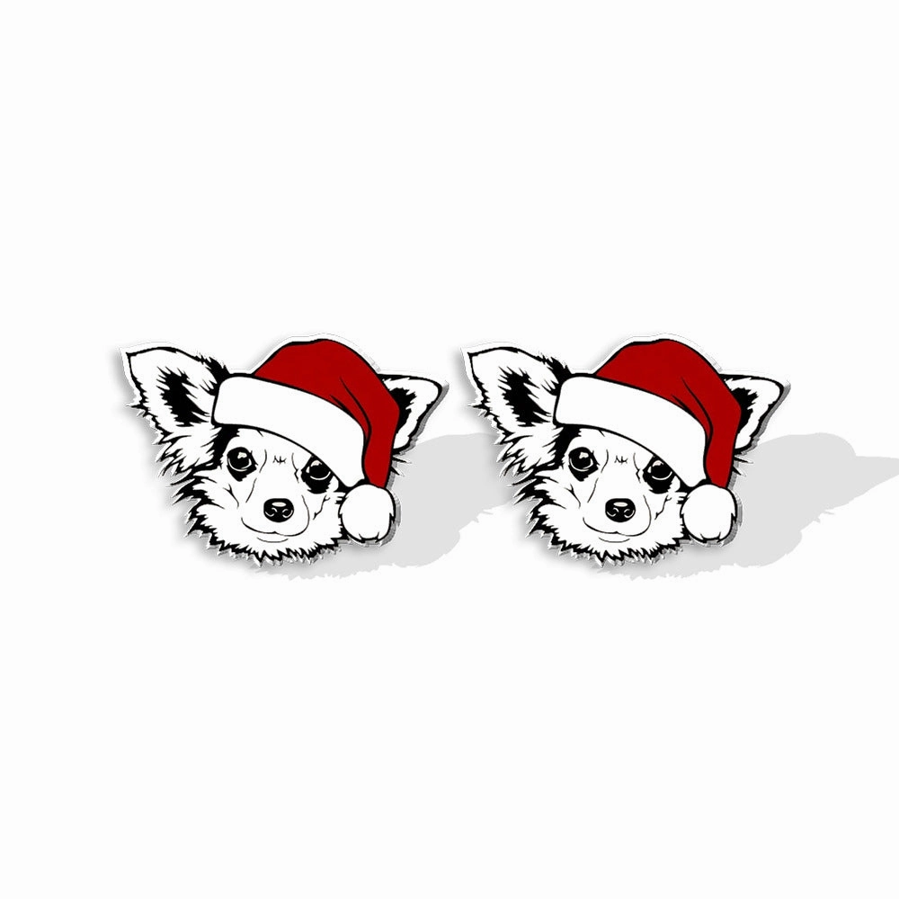 Wholesale Christmas Pet Collie Christmas Hat Corgi Resin Earrings