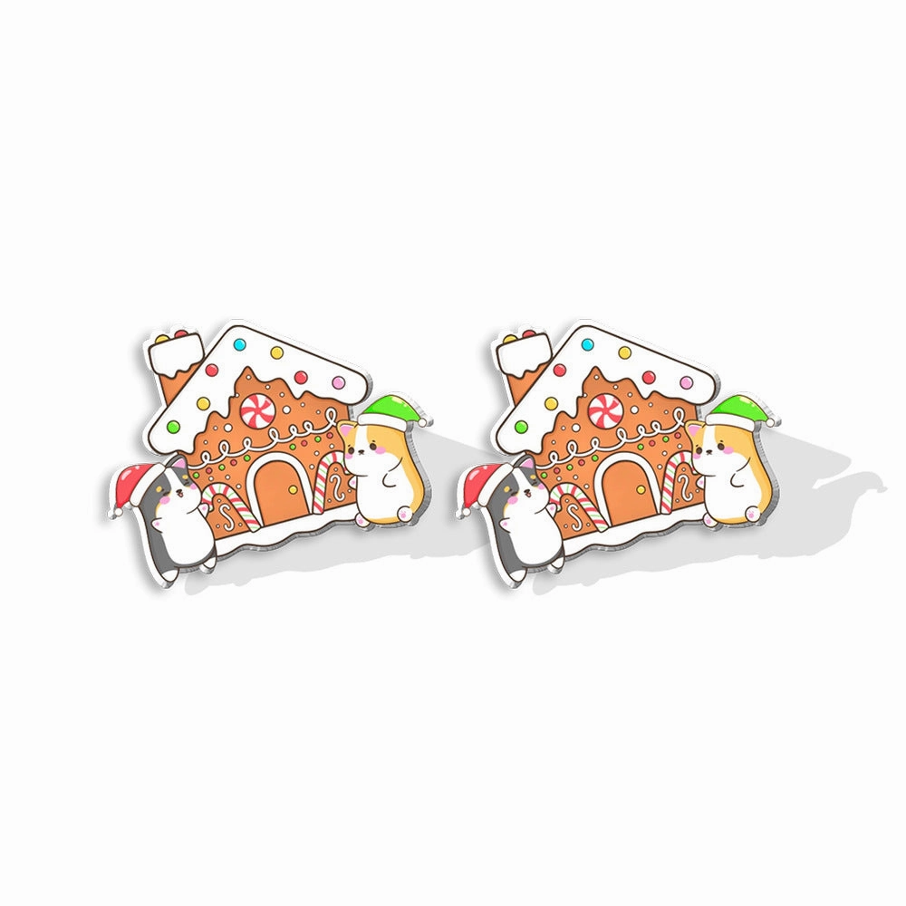 Wholesale Christmas Pet Collie Christmas Hat Corgi Resin Earrings