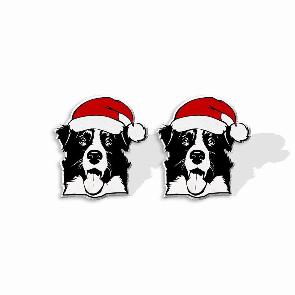 Wholesale Christmas Pet Collie Christmas Hat Corgi Resin Earrings