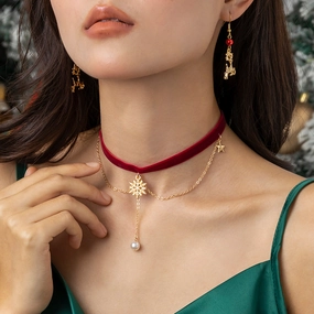 Wholesale Christmas Retro Red Velvet Short Clavicle Necklace