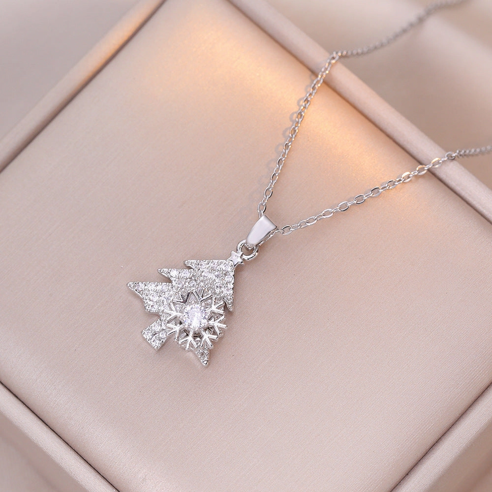 Wholesale Christmas Rotatable Snowflake Christmas Tree Micro-diamond Clavicle Necklace