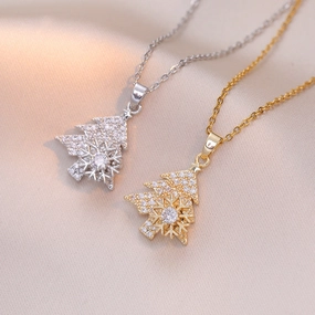 Wholesale Christmas Rotatable Snowflake Christmas Tree Micro-diamond Clavicle Necklace