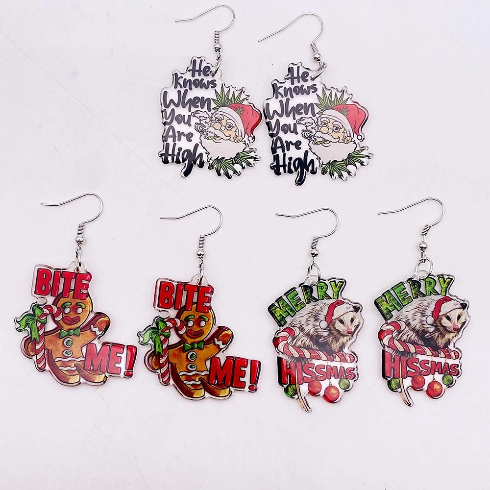 Wholesale Christmas Santa Claus Gingerbread Man Acrylic Christmas Earrings