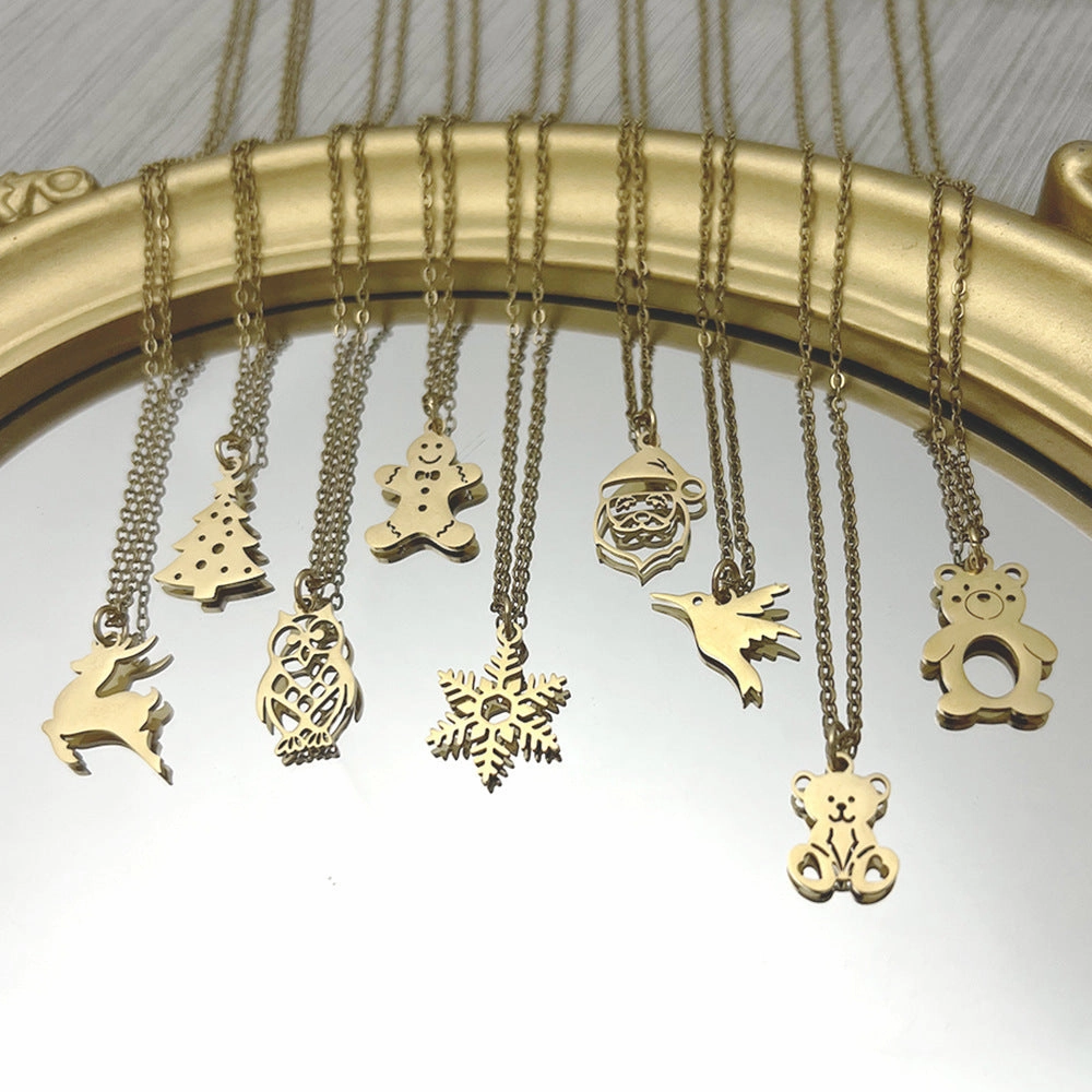 Wholesale Christmas Series Titanium Steel 18K Gold Necklace Clavicle Chain