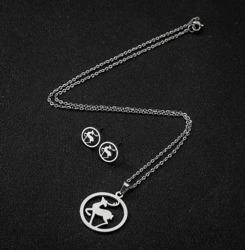 Wholesale Christmas Set Stainless Steel Snowflake Galloping Deer Earrings Geometric Pendant