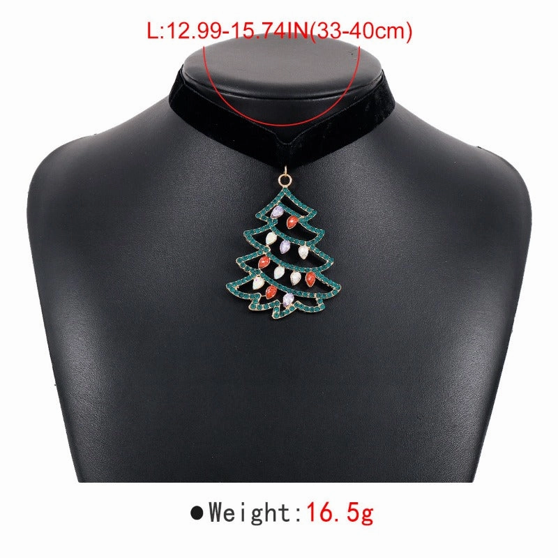 Wholesale Christmas Snowflake and Christmas Tree Rhinestone Flannel Clavicle Chocker Necklace