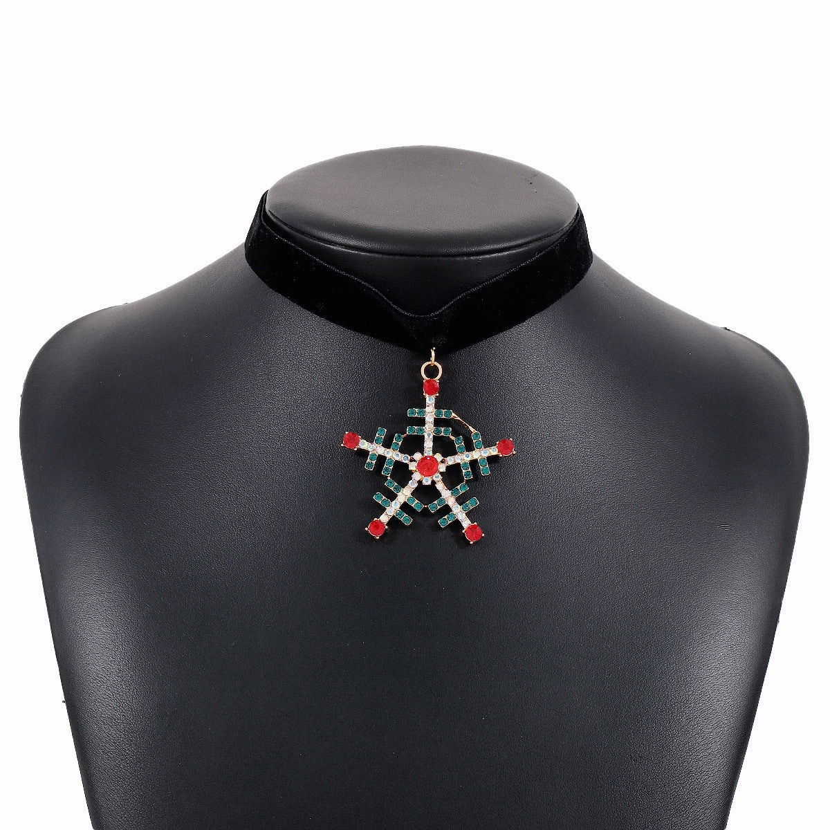 Wholesale Christmas Snowflake and Christmas Tree Rhinestone Flannel Clavicle Chocker Necklace