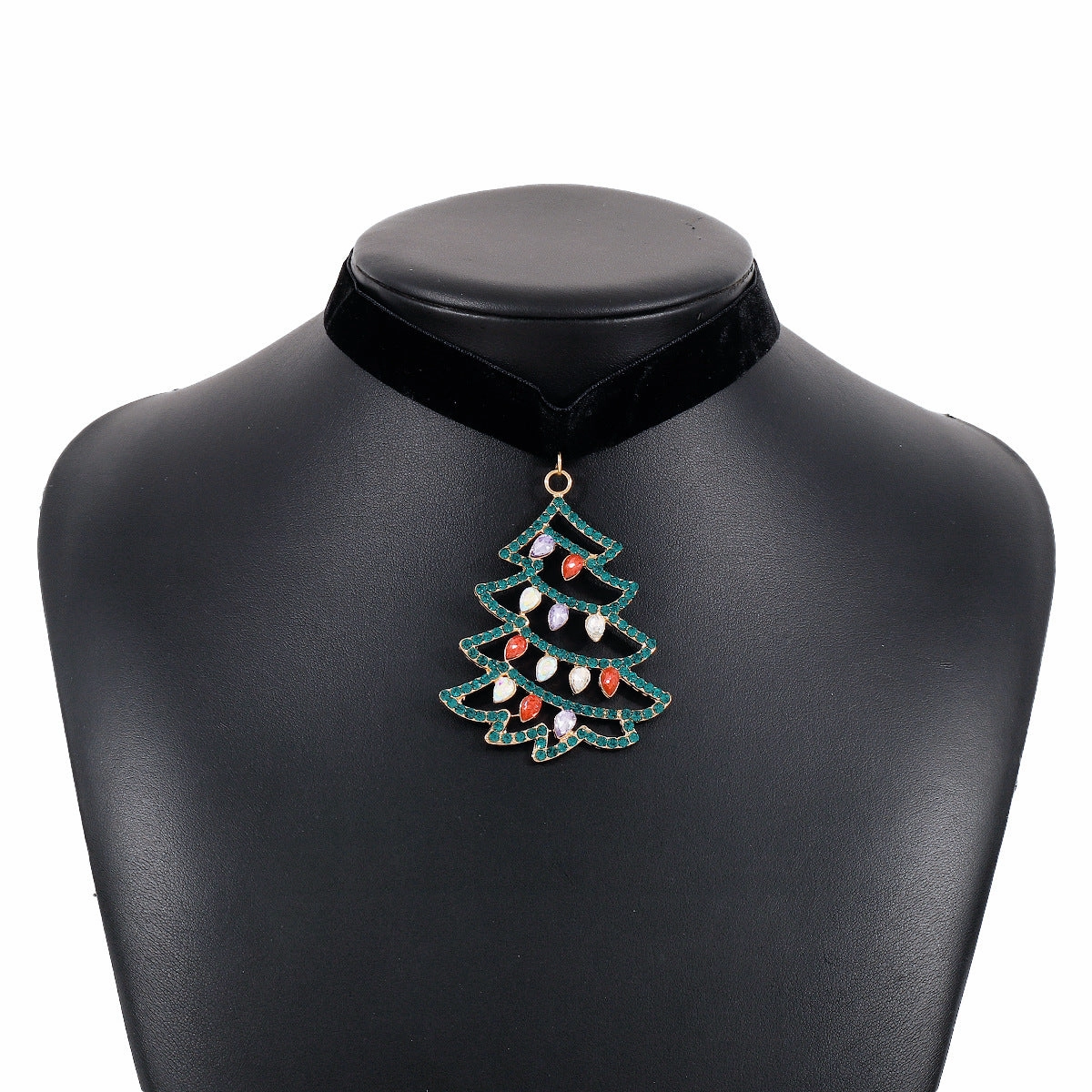 Wholesale Christmas Snowflake Christmas Tree Rhinestone Velvet Clavicle Pendant Necklace