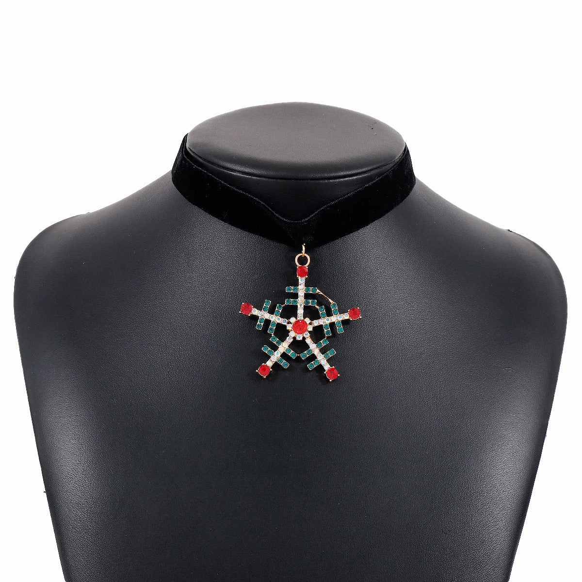 Wholesale Christmas Snowflake Christmas Tree Rhinestone Velvet Clavicle Pendant Necklace