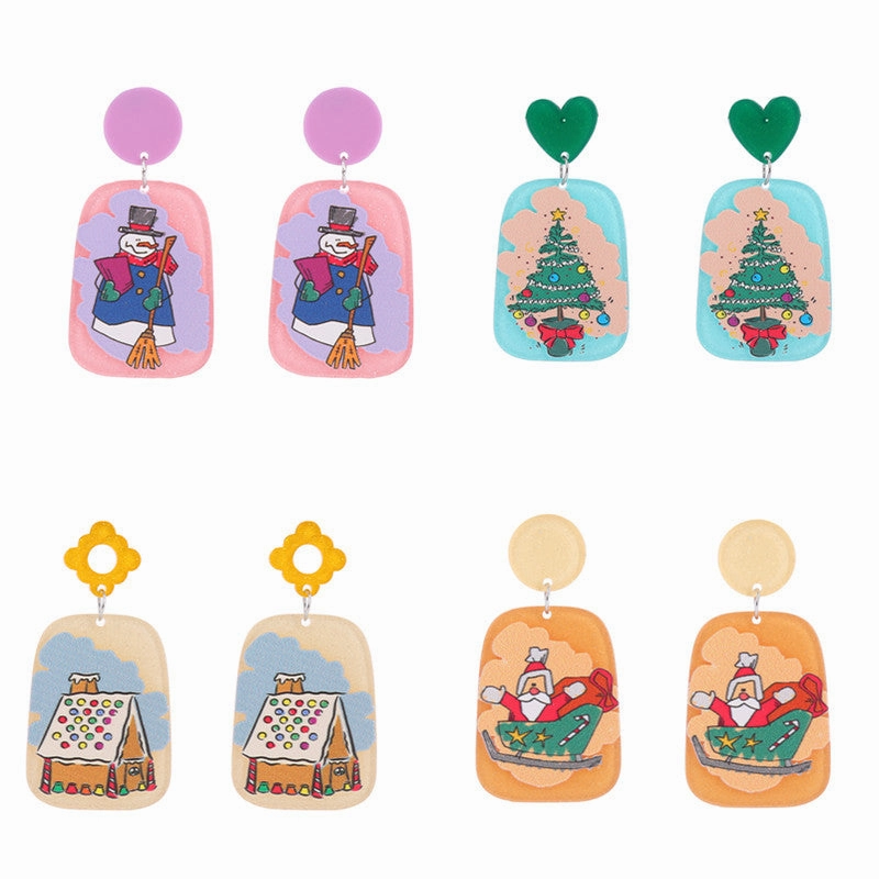 Wholesale Christmas Snowflake House Christmas Tree Gingerbread Man Acrylic Earrings