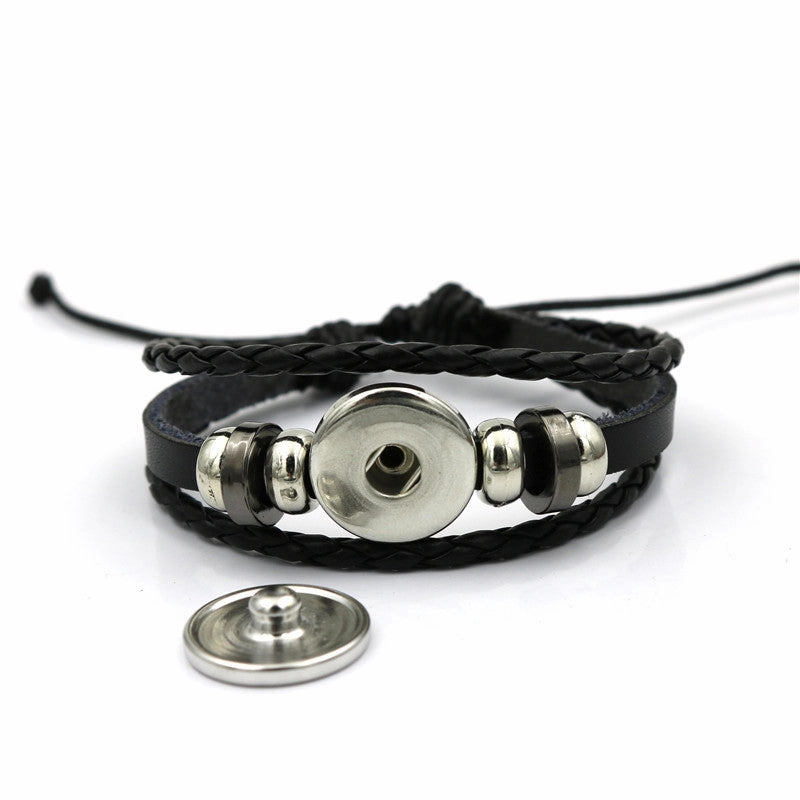 Wholesale Christmas Snowman Time Gem Black Braided Alloy Bracelet